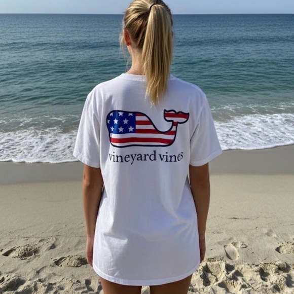 Vineyard Vines Tops - Vineyard Vines Patriotic Flag and Whale Short Sleeve Pocket Tee- Size Medium